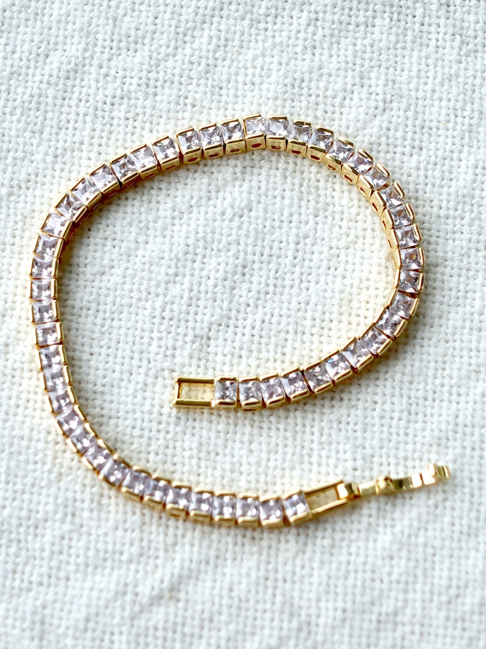 Gold Plated Tennis Bracelet with Clear Stones - Elegant Women’s Jewelry - Picture 5 of 6